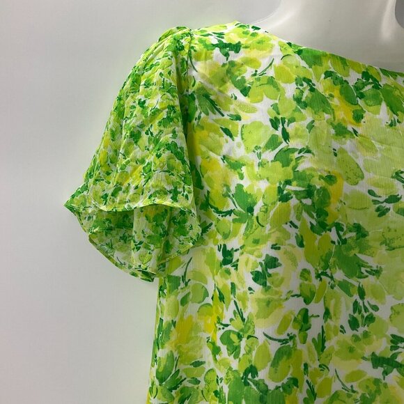 Vince Camuto Womens Floral Ruffle Flutter Short Sleeve Blouse Green Size Medium - Picture 3 of 10